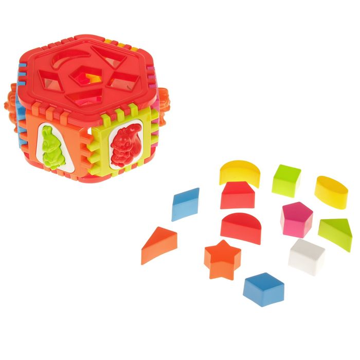Логический шестигранник-сортер с геометрическими животными МИКС