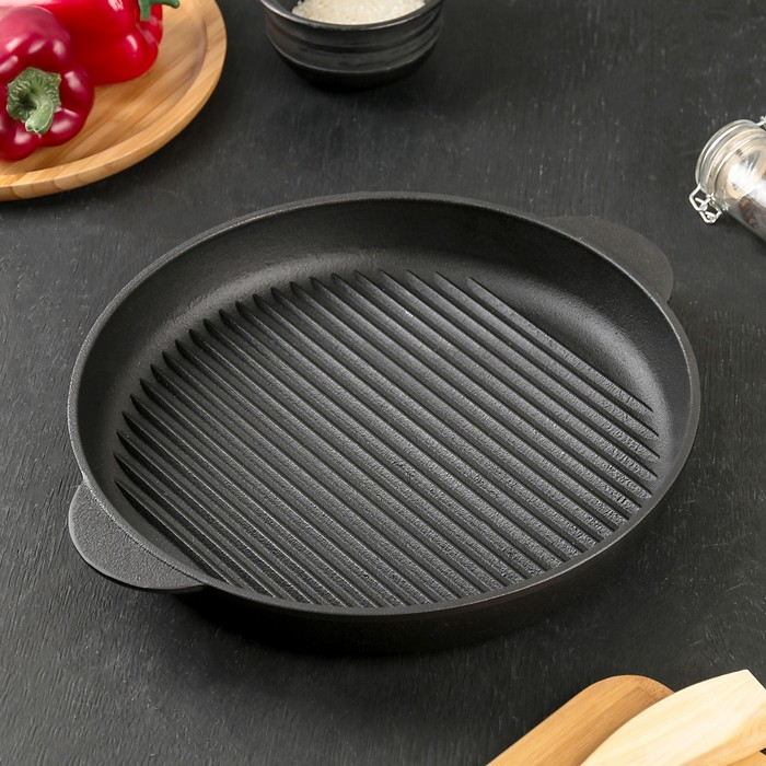 Сковорода-гриль чугунная 28х4 см, литые ушки