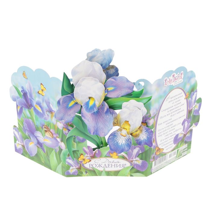 Открытка трёхмерная "С Днем Рождения" ирисы