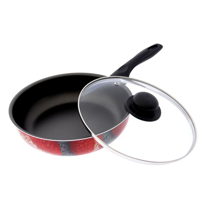 Сотейник 24 см Valentina, клепаная ручка, стеклянная крышка