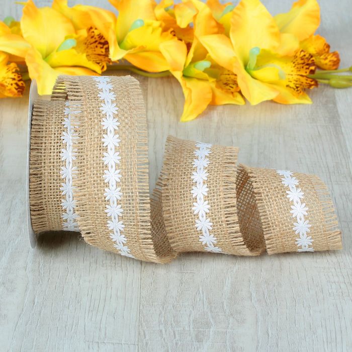 Лента холщовая "Цветы", с бахромой, 50мм, 4,5±1м