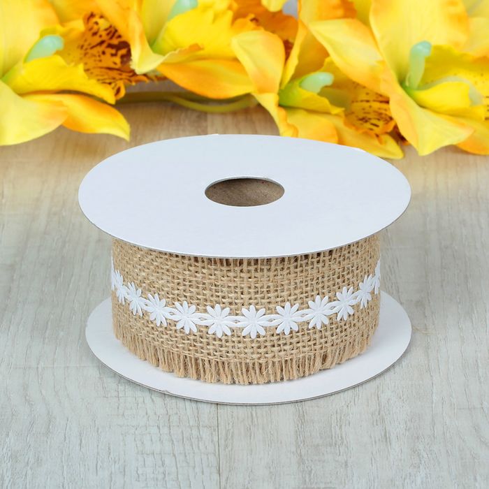 Лента холщовая "Цветы", с бахромой, 50мм, 4,5±1м