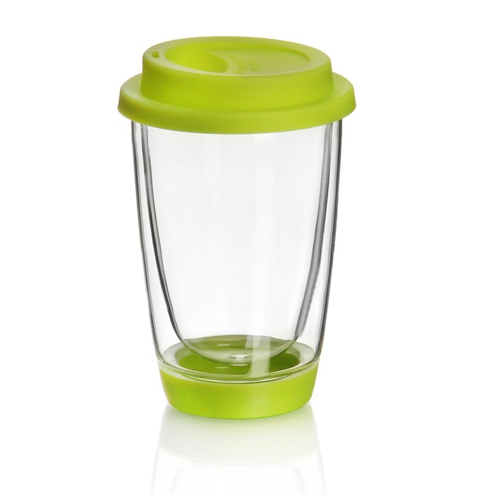 Стакан 380 мл "Смузи", с крышкой, с двойными стенками, цвет зеленый