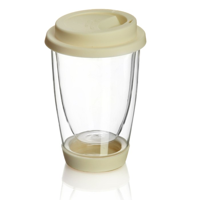 Стакан 380 мл "Смузи", с крышкой, с двойными стенками, цвет молочный