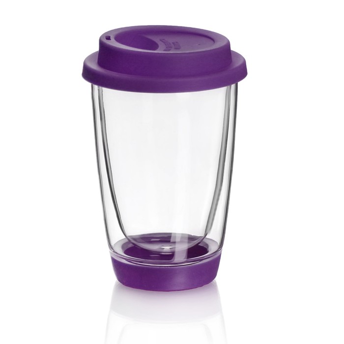 Стакан 380 мл "Смузи", с крышкой, с двойными стенками, цвет фиолетовый