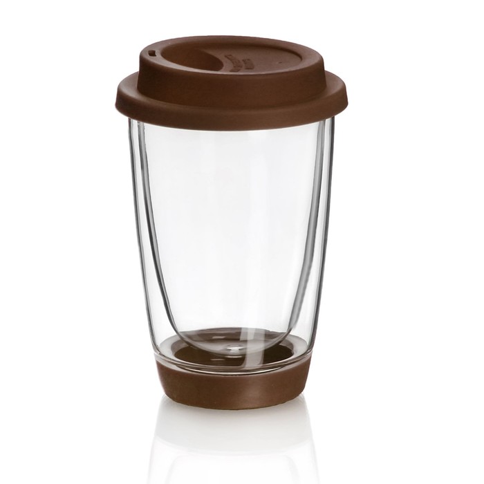 Стакан 380 мл "Смузи", с крышкой, с двойными стенками, цвет коричневый
