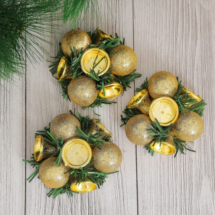 Подсвечник новогодний "Золотые шарики" на одну свечу (набор 3 шт) d-7 см