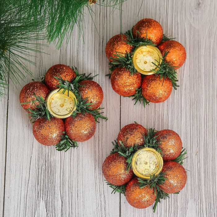 Подсвечник новогодний "Бронзовые шарики" на одну свечу (набор 3 шт) d-7 см