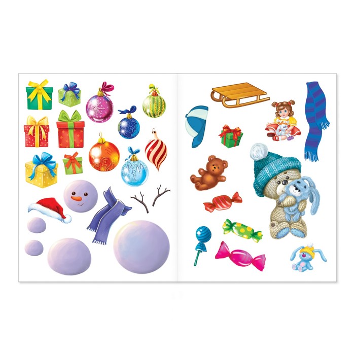 Новогодние наклейки «Вязаная история» 14,5 х 9 см, 12 страниц