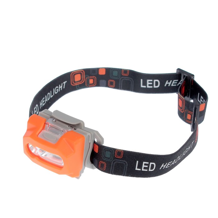 Фонарик налобный, серия Цветные, 1диод+COB лента, водонепроницаемый, 3 ААА, оранжевый,