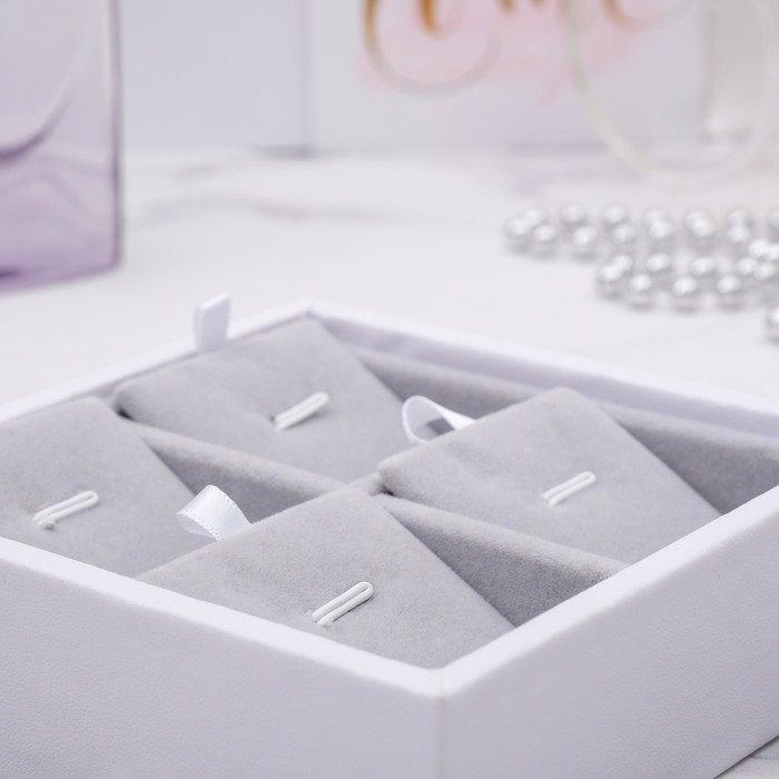 Подставка под серьги, кулон, цепь, кольцо, 4шт, 12*12*3, цвет белый, серый