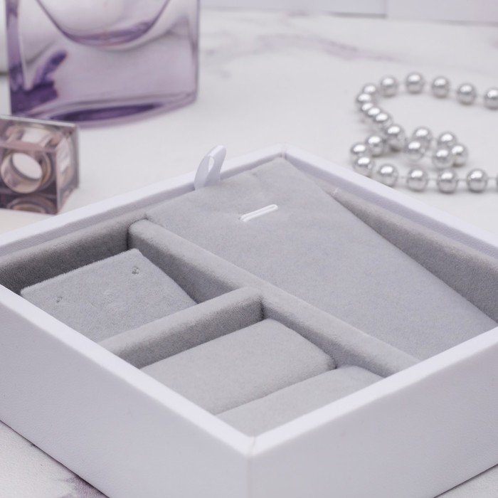 Подставка под серьги, кулон, кольца, 4шт, 12*12*3, цвет белый, серый