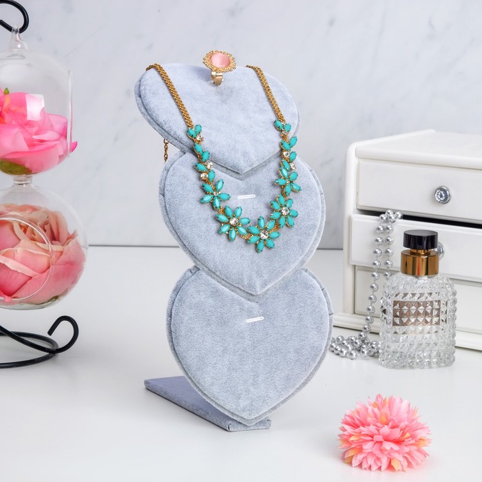 Поставка для украшений "3 Сердца", с крючками, 12*13*24, цвет серый