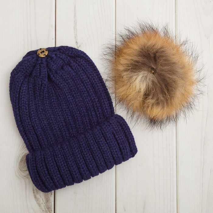 Шапка женская с помпоном "Амалия", размер 54-56, цвет синий