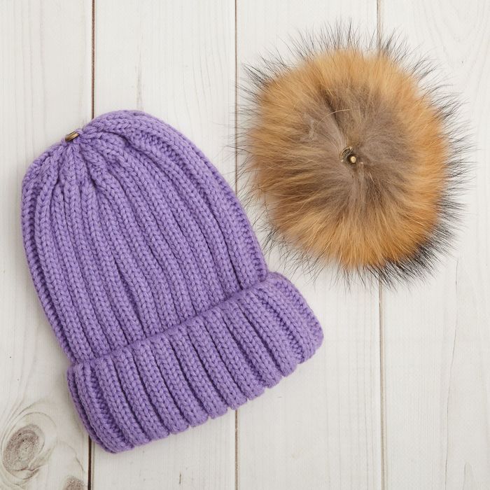 Шапка женская с помпоном "Амалия", размер 54-56, цвет фиолетовый