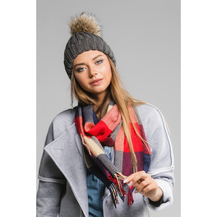 Шапка женская с помпоном "Амалия", размер 54-56, цвет серый