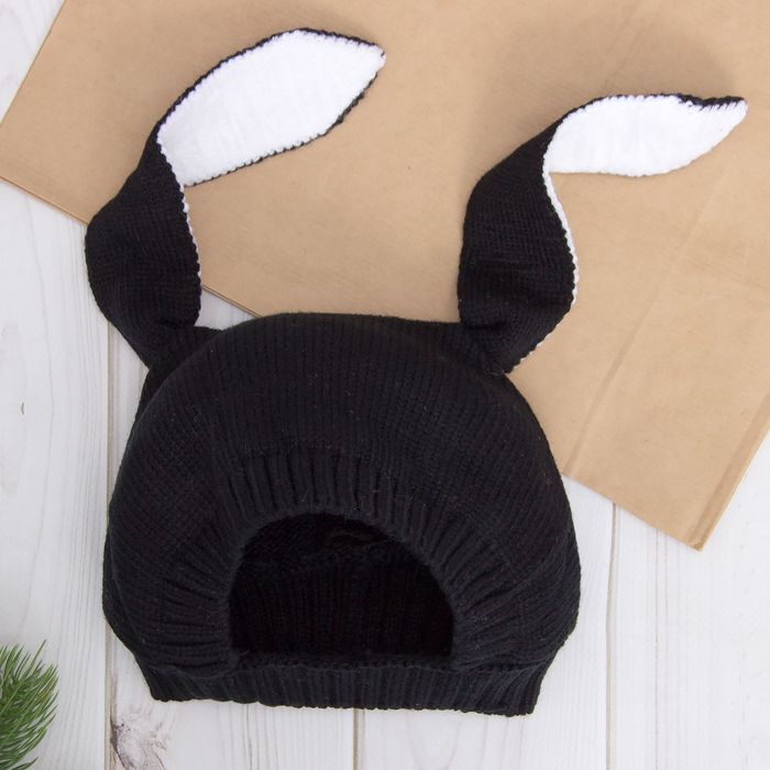 Шапка-шлем детская "Зайка", размер 46, цвет чёрный