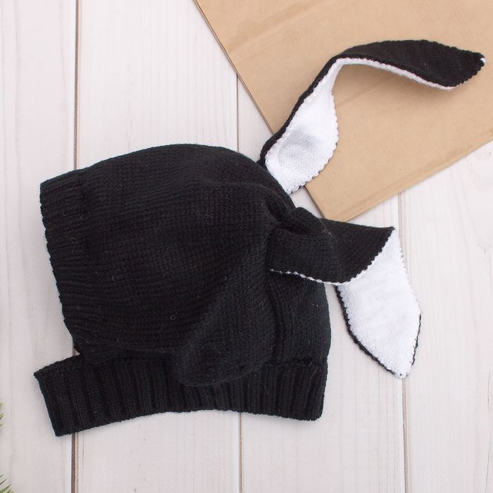 Шапка-шлем детская "Зайка", размер 46, цвет чёрный