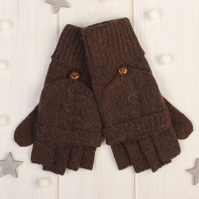 Митенки женские "Далия", размер 16 (р-р произв. 8), цвет коричневый