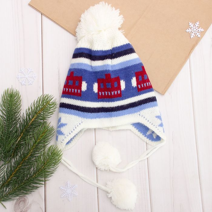 Комплект утеплённый для мальчика (шапка, шарф), р-р 48, цв. белый/голубой