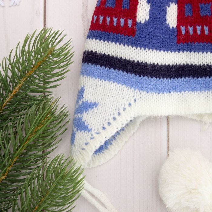 Комплект утеплённый для мальчика (шапка, шарф), р-р 48, цв. белый/голубой