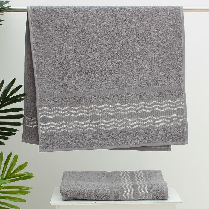 Полотенце махровое WAVES жаккард 50*90 серый хл.100%, 420гр/м.