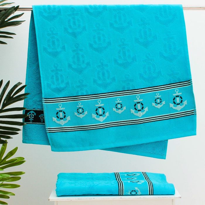 Полотенце махровое ANCOR жаккард 50*90 голубой  хл.100%, 450 гр/м.