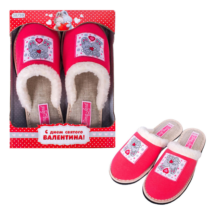 Обувь домашняя женская "С Днём святого Валентина!", размер 38/39