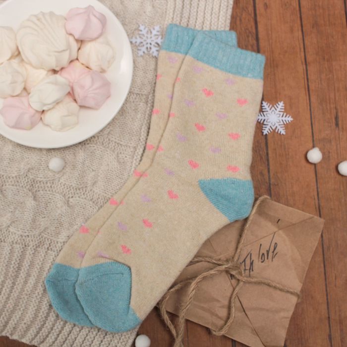 Носки женские тёплые Collorista "Сердечки", размер 23-25, цвет бежевый/голубой