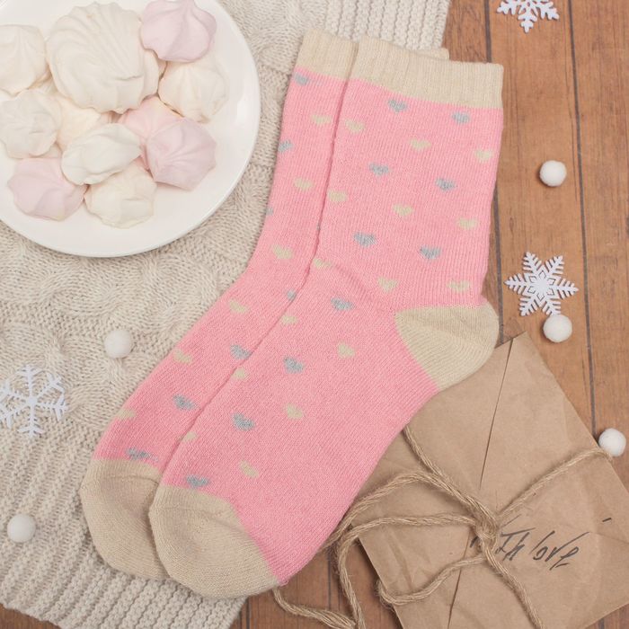 Носки женские тёплые Collorista "Сердечки", размер 23-25, цвет розовый/бежевый