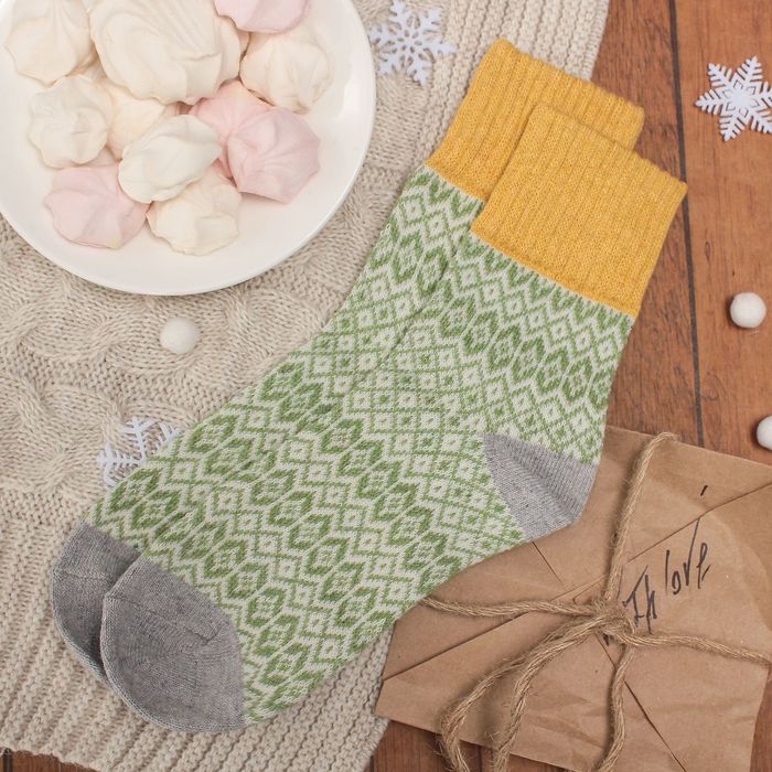 Носки женские тёплые Collorista "Орнамент", размер 23-25, цвет зелёный/жёлтый