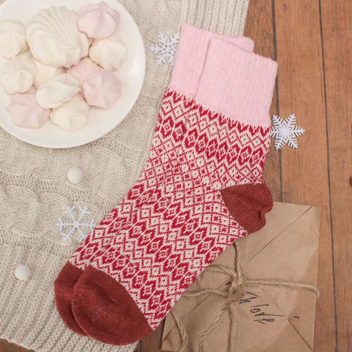 Носки женские тёплые Collorista "Орнамент", размер 23-25, цвет красный/розовый