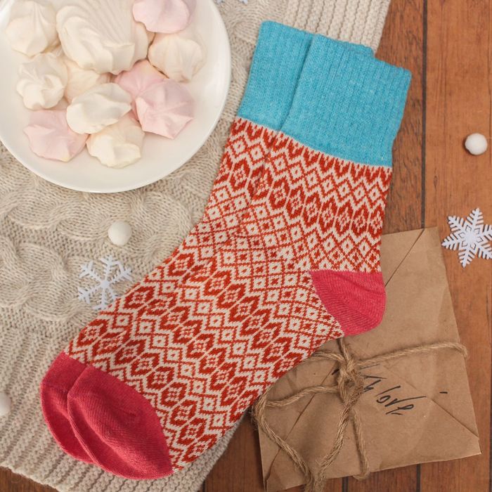 Носки женские тёплые Collorista "Орнамент", размер 23-25, цвет коричневый/голубой