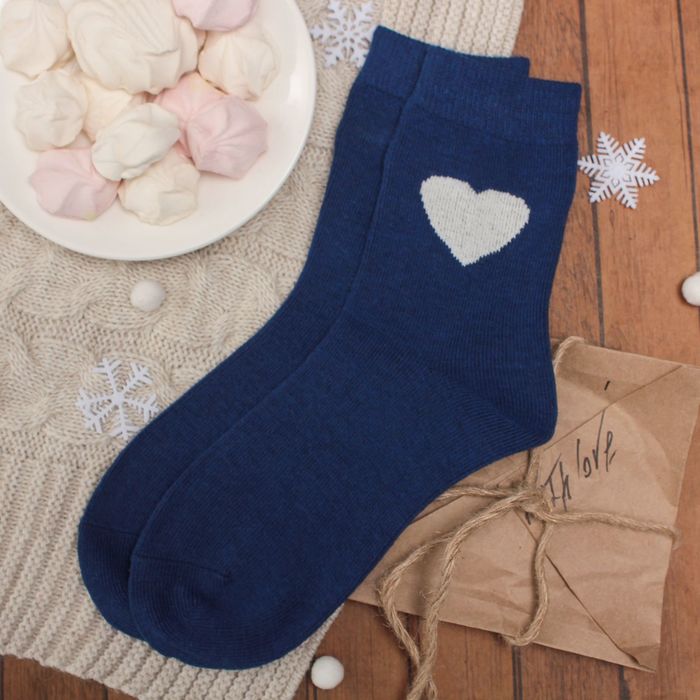 Носки женские тёплые Colloista "Сердце", размер 23-25, цвет синий