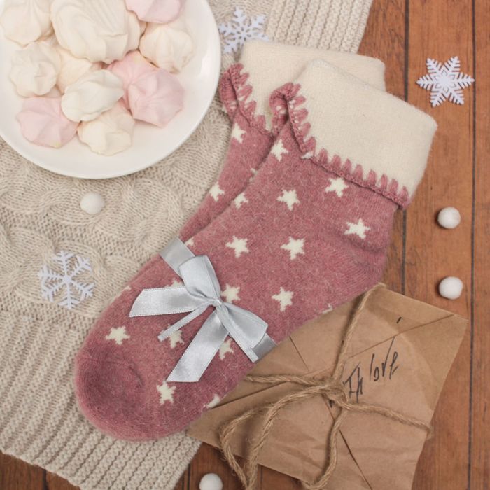 Носки женские тёплые Colloista "Звёзды", размер 23-25, цвет коричневый