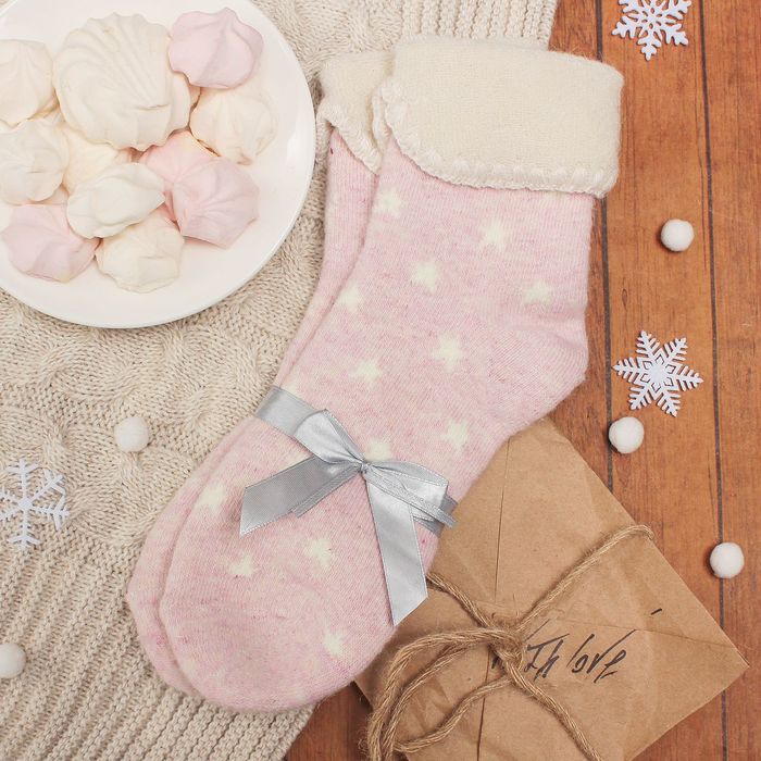 Носки женские тёплые Colloista "Звёзды", размер 23-25, цвет розовый