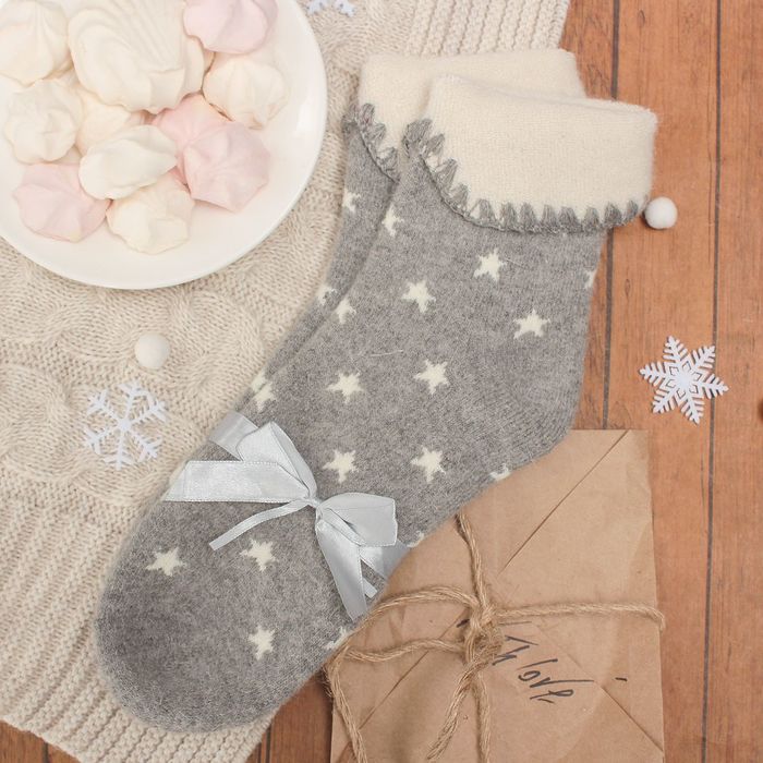 Носки женские тёплые Colloista "Звёзды", размер 23-25, цвет серый