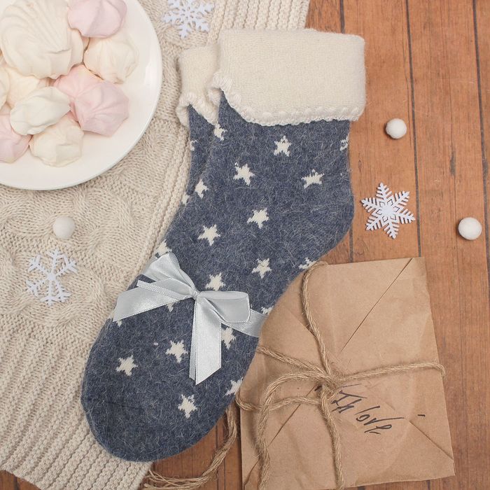 Носки женские тёплые Colloista "Звёзды", размер 23-25, цвет синий