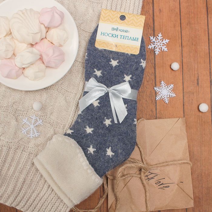 Носки женские тёплые Colloista "Звёзды", размер 23-25, цвет синий