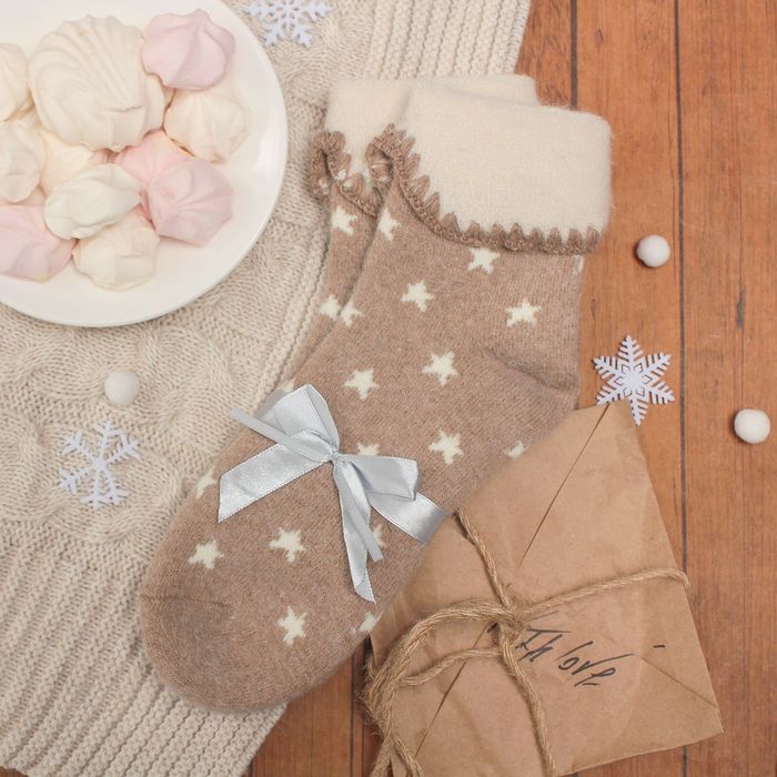 Носки женские тёплые Colloista "Звёзды", размер 23-25, цвет бежевый