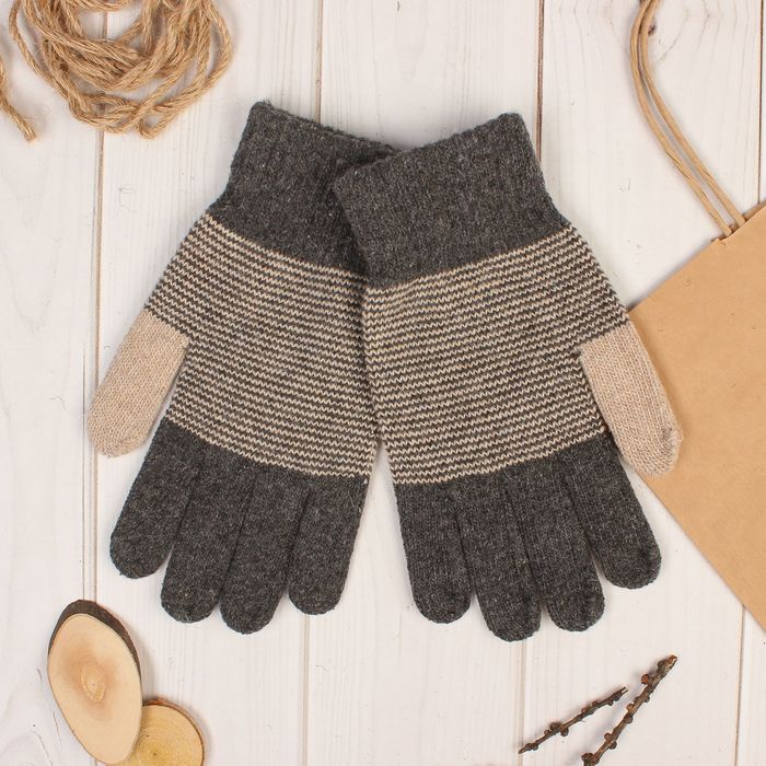 Перчатки шерстяные мужские "Тритон", размер 10, цвет коричневый/бежевый