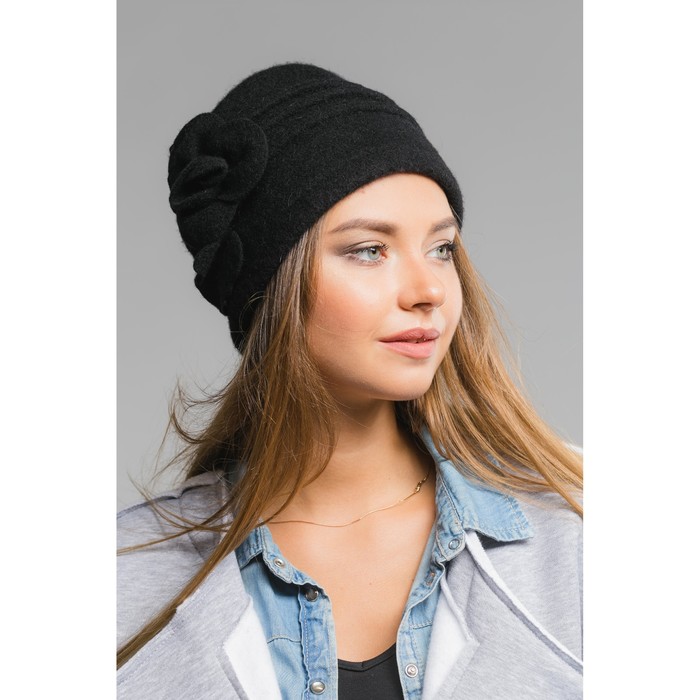 Шапка зимняя шерстяная "Эмалия", размер 54-56, цвет чёрный