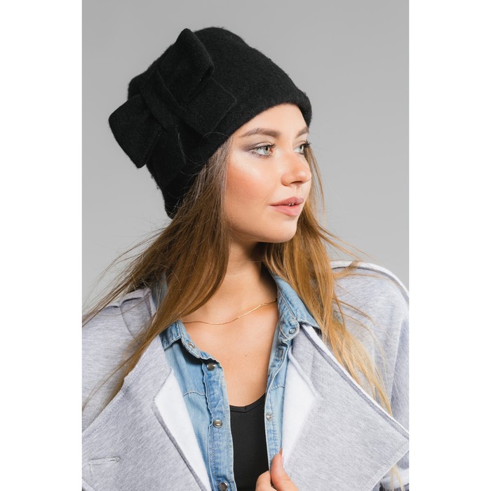 Шапка зимняя шерстяная "Бэлла", размер 54-56, цвет черный