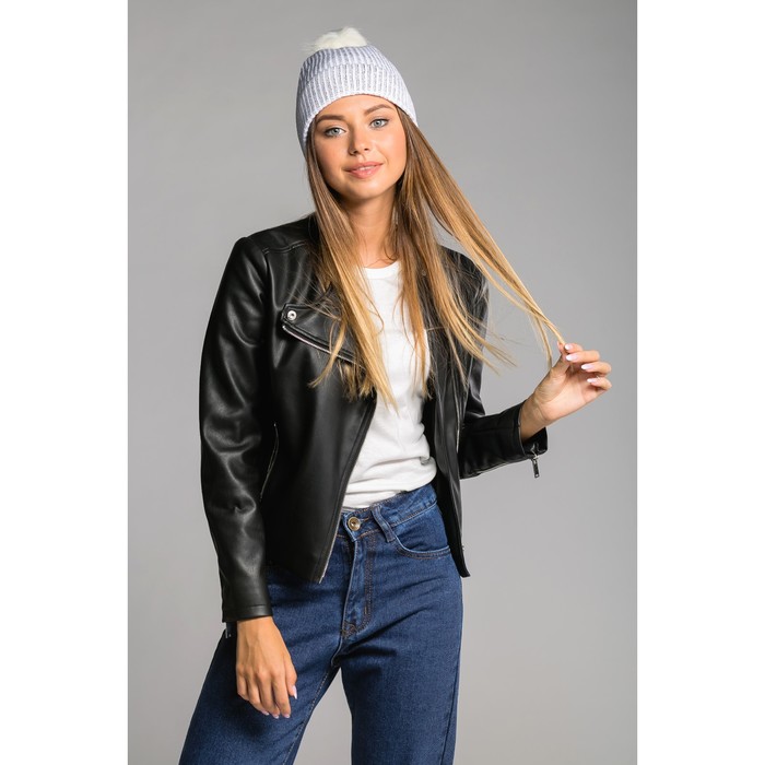 Шапка демисезонная с помпоном, размер 52-54, цвет белое золото