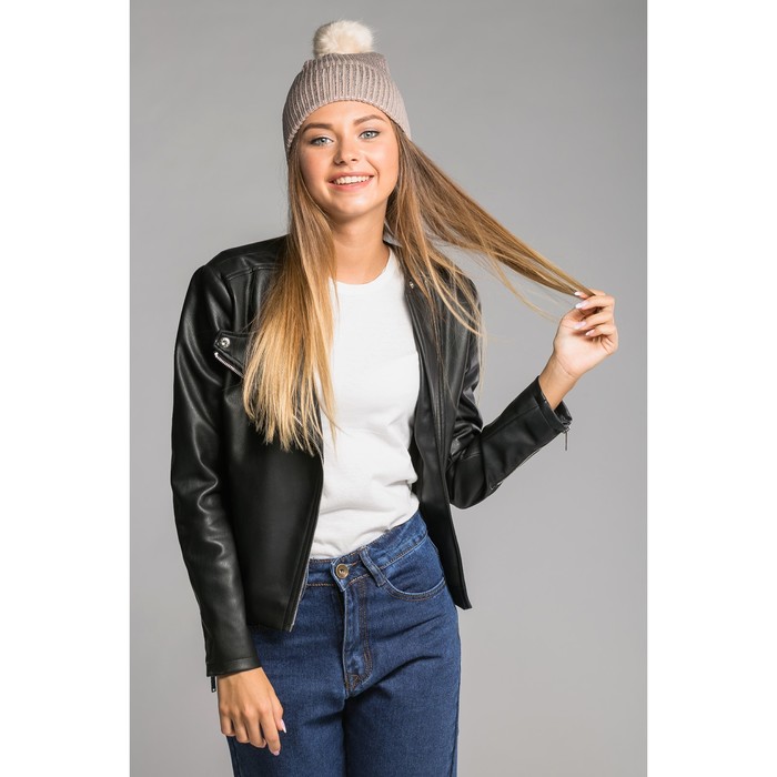 Шапка демисезонная с помпоном, размер 52-54, цвет бронза