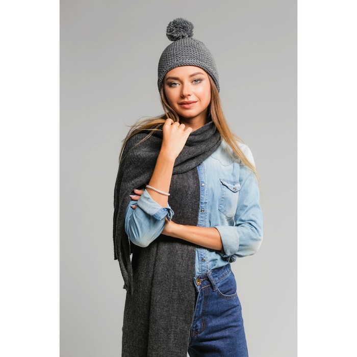 Шапка демисезонная с помпоном &quot;Весёлый гном&quot;, размер 52-54, цвет серый