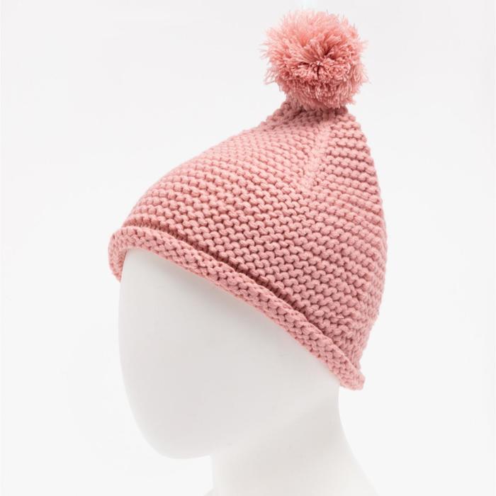 Шапка демисезонная с помпоном &quot;Весёлый гном&quot;, размер 52-54, цвет розовый