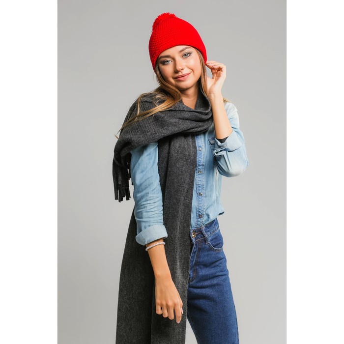 Шапка демисезонная с помпоном "Весёлый гном", размер 52-54, цвет красный