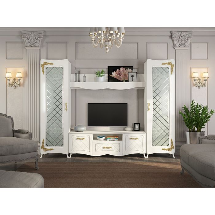 Пенал-витрина Аделина Белый глянец/Золото