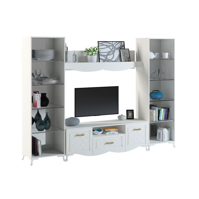 Пенал-витрина Аделина Белый глянец/Золото